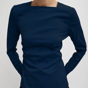TIbi square neck cotton nylon slim circular sleeve top, navy,10, worn once, $85.